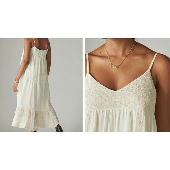 Lucky Brand Cream, Boho, Lace Embroidered, Lined, Slip Maxi Dress- XL - Picture 2 of 12